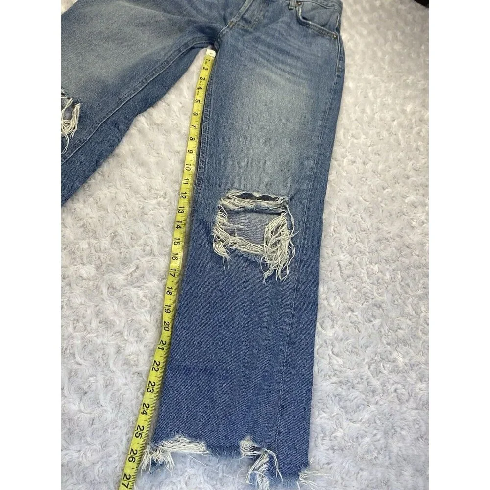 Free People Jeans Women's 25 Mid Rise Straight Leg Denim Distressed Button Fly - Picture 6 of 11